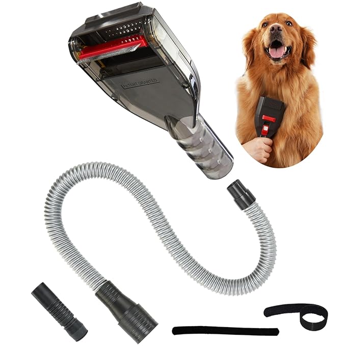 Dog Brush Vacuum Attachment with 1"-1.75" Universal Adapters for Vacuum Cleaners, Pet Hair Shedding Grooming Tool Kit with Long Extension Hose