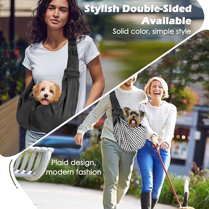 Pawaboo Small Dog Sling Carrier, Reversible Hands Free Dog Sling Carriers for Small Dogs and Cats, Puppy Slings Carrier with Adjustable Strap Buckle & Safety Harness, Puppy Essentials, Black