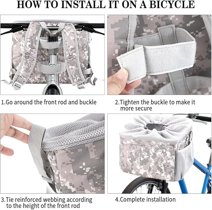 Dog Bike Basket, Pet Bicycle Carrier, Dog Car Seat with Safety Rope, Adjustable Shoulder Strap Portable Breathable Bicycle Basket Bag for Dogs and Cats Up to 15lbs