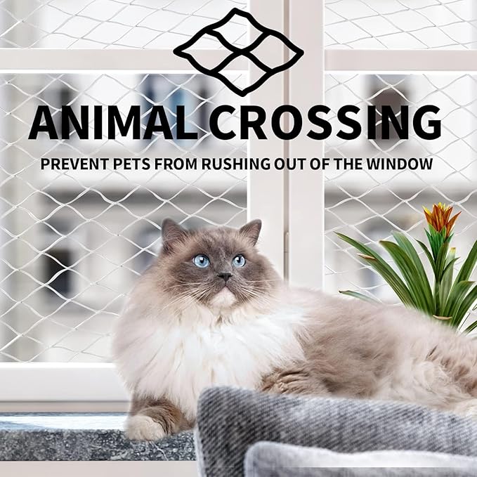 PAWISE Cat Safety Net, Cat Balcony Net Pet Anti-Fall Netting for Window Stairs,Dog Fence Nets Transparent (13x10 Ft)