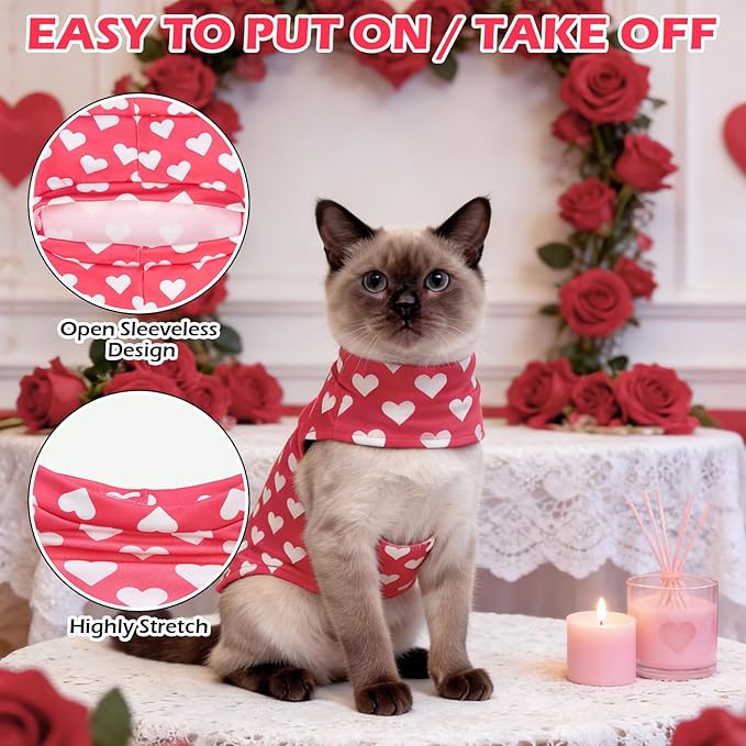 EXPAWLORER Cat Valentines Outfit Sweater - Valentine's Day Sweater for Cats Only Warm Kitten Clothes, Pet Coat Pullover Design, Fleece Sweatshirt Clothing Also for Puppy Small Dogs, Pink Heart M