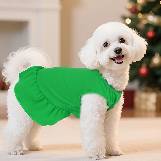 Dog Dresses Cat Skirt Solid Color Dog Clothes Summer Sleeveless Puppy Girl Clothes for Small Pet Dogs Cats (Dark Green, Large)