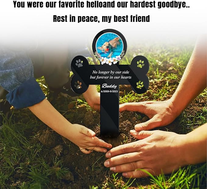 Custom Pet Cemetery Markers - Dog Grave Markers Outdoor Pet Grave Markers Cat Grave Markers for Cemetery Dog Tombstones for Graves Outdoor (A-Cross2)