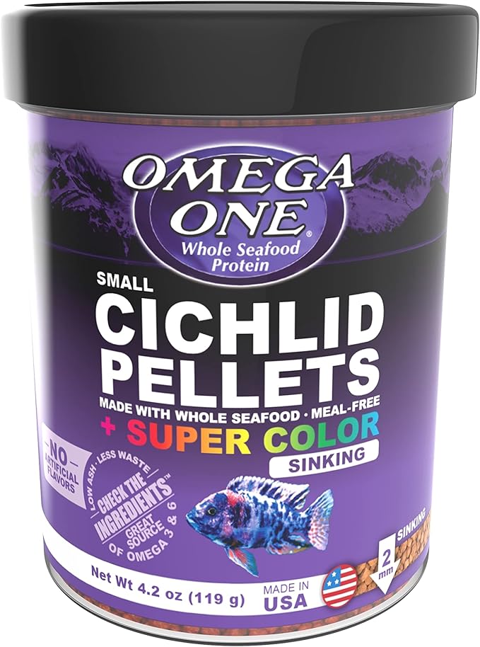 Omega One Super Color Sinking Cichlid Pellets, 2mm Small Pellets, 4.2 oz