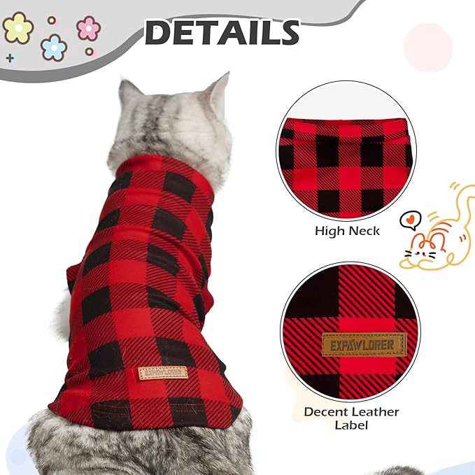 EXPAWLORER Soft Cat Sweater - Checked Sweaters for Cats Only Warm Kitten Clothes, Fall and Winter Pet Coat Pullover Design, Fleece Sweatshirt Clothing Also for Puppy Small Dogs, Medium