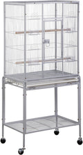 53 Inch Height Wrought Iron Standing Parrot Large Flight Bird Cage with Rolling Stand Birdcages for Parakeet Cockatiel Conure Lovebird Finch, White