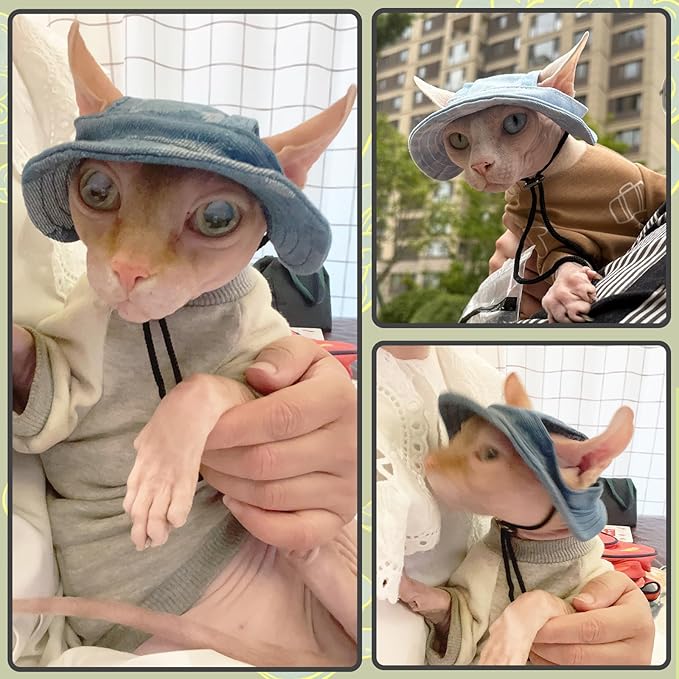 DENTRUN Cat Hats for Cats Only, Cat Cowboy Hats with Ear Holes Tiny Pets Birthday Party Costume, Cat Headwear Mini Cowboy Hat, Funny Sombrero Kitten Hat Chihuahua Beanie Cap Party Decorations