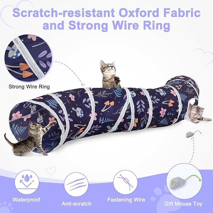 Glittme Cat Tunnel - S-Shape Peekaboo Cat Cave with Toys, Foldable Tubes for Indoor Pets