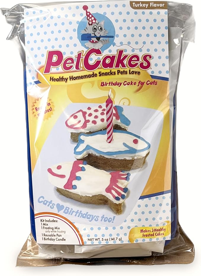 PetCakes Cat Birthday Cake Kit - All Natural Treats - Kitten & Cats Turkey Flavor Cat Food - 5.5 Oz