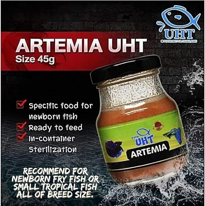 A.D.P. UTH Fish Food Fresh Artemia Cysts Brine Shrimp 45 g. Tropical Fish Food Grow Faster & Color Enhancer Slow Sinking Like Pellets High Protein 56% for All Baby Fry Newborn Fish Feed & Small Fish