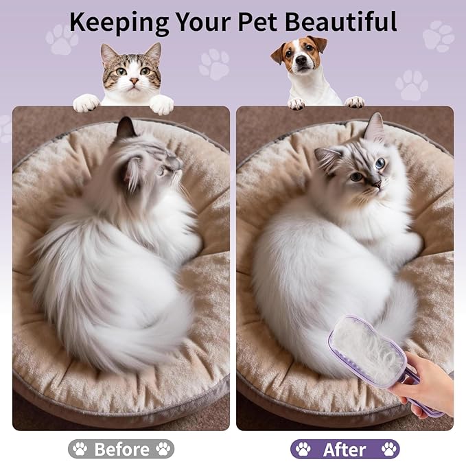 Cat Steam Brush for Shedding, 4 in 1 Rechargeable Steam Brush for Cats and Dogs, Anti-Static, Massage, Cleaning, Shedding & Combing All in One! (Purple)