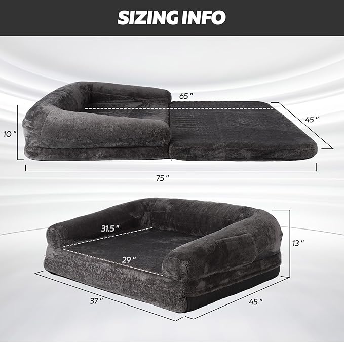 Foldable Human Dog Bed,Orthopedic Memory Foam Human Sized Dog Bed,2 in 1 Calming Human Size with Egg Foam Supportive Mat and Waterproof Liner,Storage Pocket (75”x45”x10”)