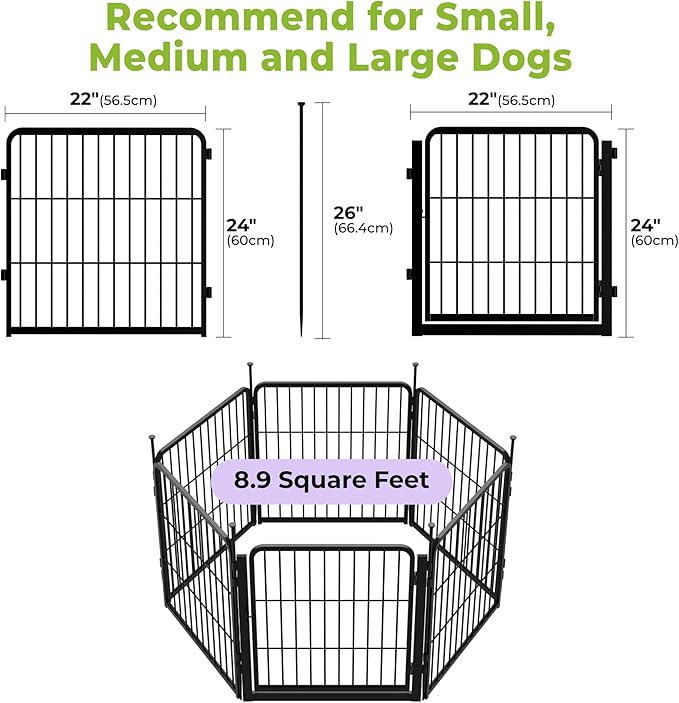 SunsGrove Dog Playpen Outdoor, Heavy Duty 24 Inch 6 Panels with Wider Door for Small and Puppy Dogs, Free and Safe Play Dog Fence Indoor, Black