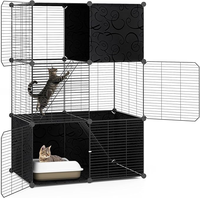 Tangkula Cat Cages Indoor, 3-Tier Large Cat Enclosure with 2 Ladders, 3 Doors, Detachable Metal Wire Kennel for Indoor Cats to Play and Rest, DIY Cat Crate & Pet Playpen Catio for Small Animals