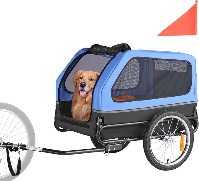 VEVOR Dog Bike Trailer, Supports up to 88 lbs, Pet Cart Bicycle Carrier, Easy Folding Frame with Quick Release Wheels, Universal Bicycle Coupler, Reflectors, Flag, Collapsible to Store