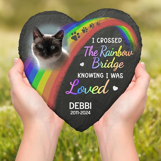 DOPTIKA I Cross The Rainbow Bridge Cat Memorial Gifts, Personalized Pet Memorial Stones, Cemetery Decorations for Grave, Cat Memorial Gifts for Loss of Cat, Pet Loss Gifts, Cat Remembrance Gifts