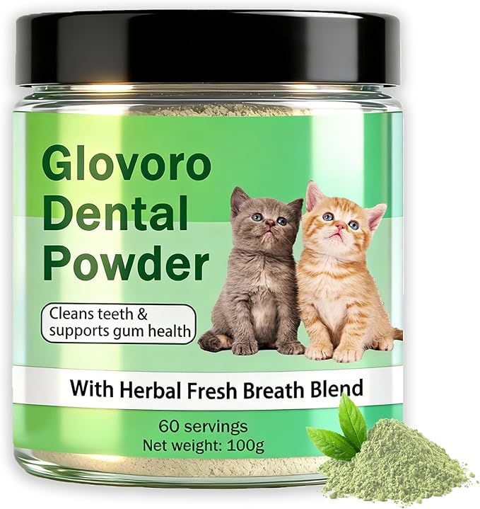 Glovoro Cat Dental Powder, Dental Powder for Cats, Relieve Gum Redness Tartar, Breath Freshener,Daily Dental Care Powder, 100g