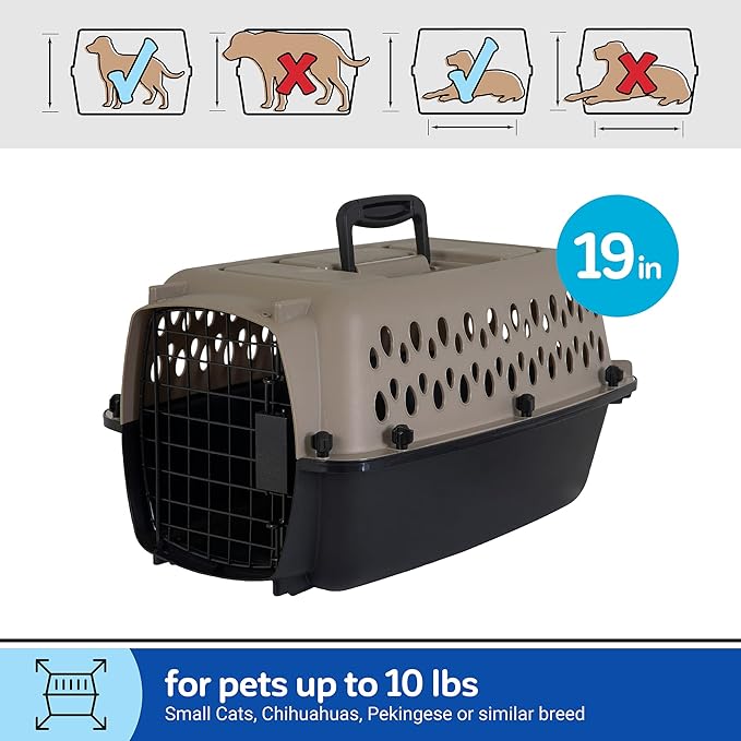 Petmate Vari Dog Kennel Portable Airline-Friendly Carriers & Crates for Small Dogs and Puppies, Durable Plastic, Pet Carrier For Home and Travel, XS Extra Small 19" For Dogs Up To 10 Lbs, Taupe