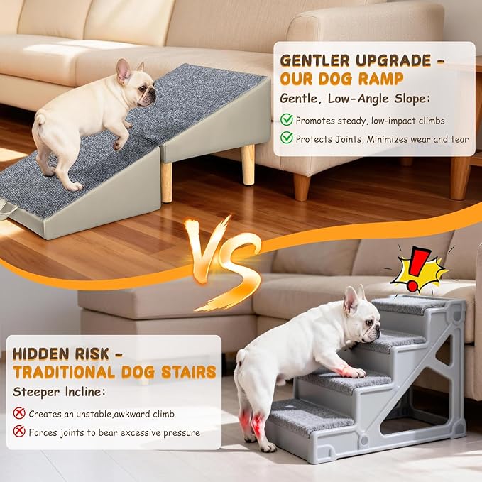 Foldable Lightweight Dog Ramp for Small Dogs - Built-in Pet Stairs for Elderly Small Dogs & Injured Puppies, 13.1'H Pet Ramp for Couch & Low Bed, Multi-Use as Footstool