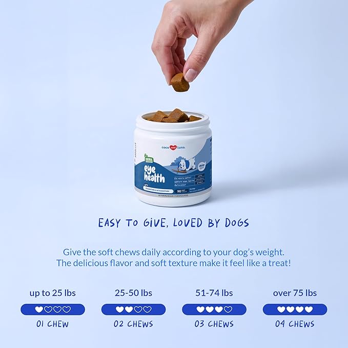 Eye Support for Dogs - 90 Soft Chews - Dog Supplements for Vision, Eye Vitamins for Dogs, with Cod Liver Oil Antioxidant, Dog Omega Supplement, Omega 3 EPA and DHA Fatty Acids.