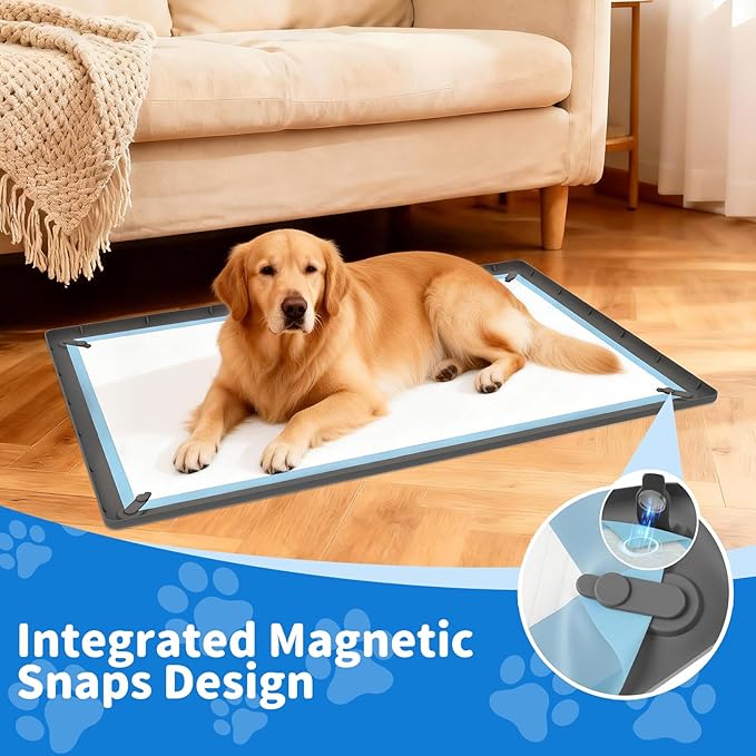 ALOOF Large Silicone Dog Pee Pad Holder 25x36 in, Puppy Potty Training Tray with Magnetic Snaps & Raised Edges, Non-Slip Floor Protector, Gray