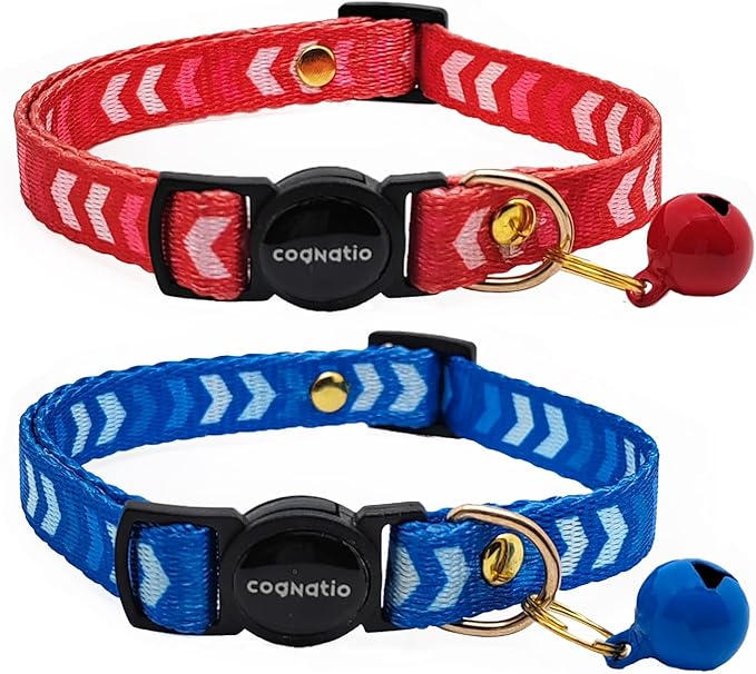 2 Pack Breakaway cat Collars with Bell,Safety Quick Release Pendant Cute Kitten Collar,Adjustable 20-30cm (Red+Navy, 20-30cm)
