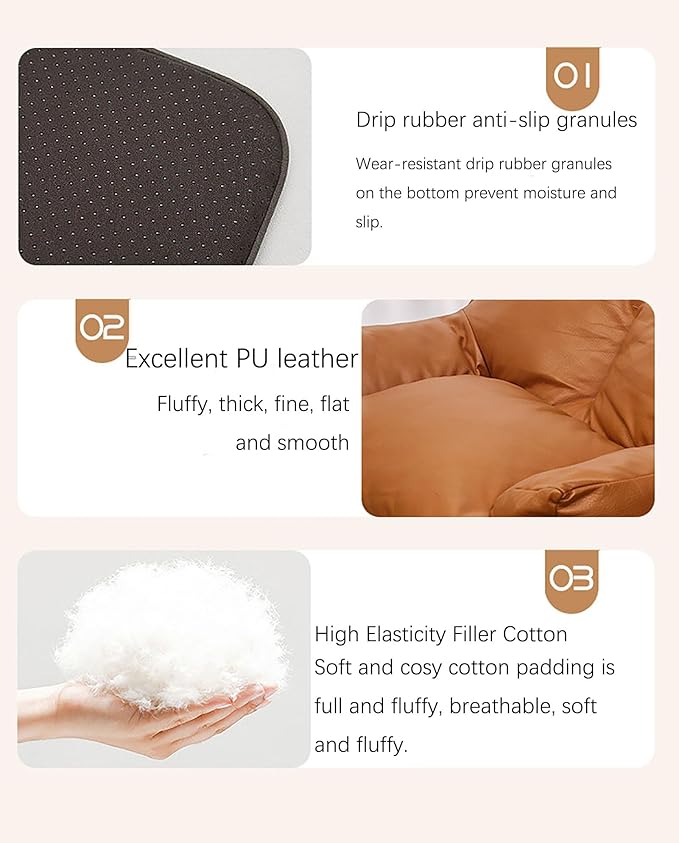 Pet Sofa Bed, Vintage Cat Dog Faux Leather Sofa with Non-Slip Bottom for Dogs Cats (Brown, Medium)