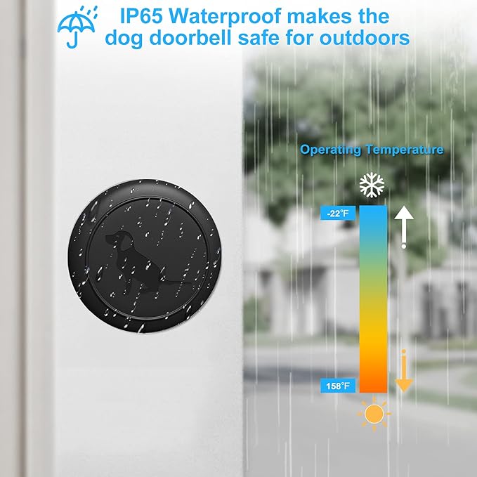 Wireless Dog Doorbell, Dog Bells for Potty Training IP65 Waterproof Touch Button Doggie Doorbell 1000ft Long Range with 20 Melodies 4 Modes LED Flash (2 Transmitter)
