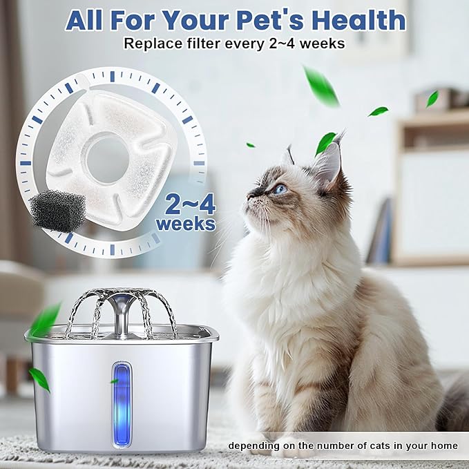 8 Pack Cat Water Fountain Replacement Filter, 4 Pcs Cat Fountain Filters & 4 Pcs Pre-Filter Sponges for 95oz/2.8L 135oz/4L 67oz/2L Automatic Pet Cats Dog Water Fountain Dispenser Filters