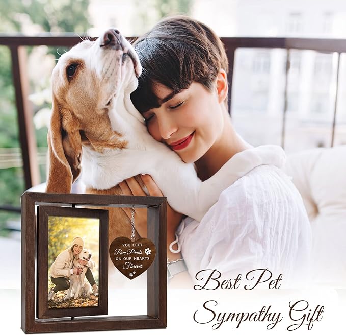 Jigfoxy Dog Memorial Picture Frame - Rotating Wooden Frame for 4x6 Photo - Pet Memorial Gifts for Dog Loss Sympathy Bereavement Remembrance Gift