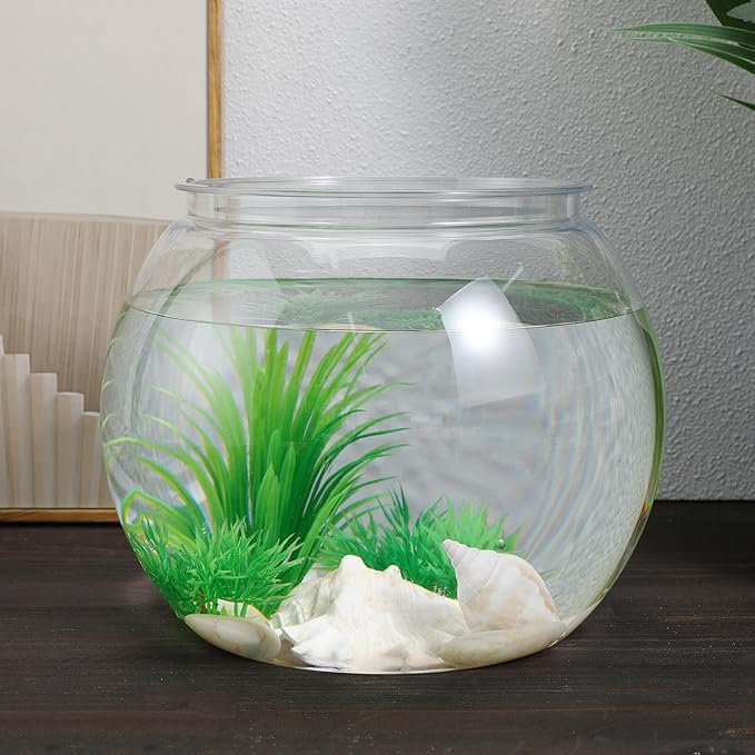 Large Round Fish Tank Desktop Aquarium Bowl Plastic Multi-Function Goldfish and Betta Tank Office Decoration for Home and Desk Use