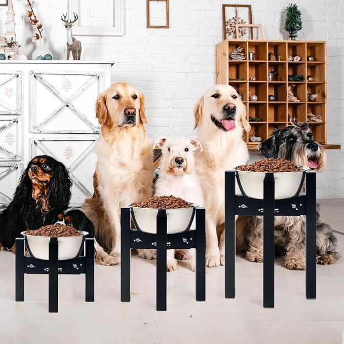 Elevated Dog Bowl Stand,Adjustable Dogs Food Stand for 6”-8” Bowls,Single DogBowl Holder 7” Tall for Cats and Small Dogs Black