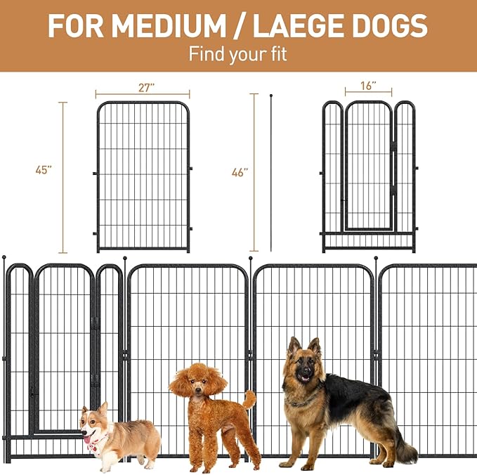 Metal Dog Playpen, 45" Inch Height 24 Panels, Ideal Dog Fence for Large/Medium/Small Dogs Indoor & Outdoor Bliss, Perfect Dog Pen for Camping, Yard and RV | Black-Silver