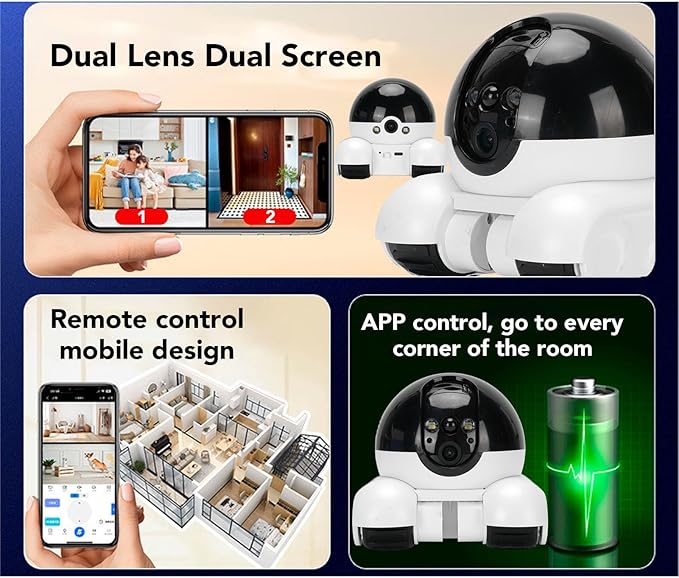 Zunate 4G Movable Pet Camera with Dual Lens, 1080P Indoor Home Security Cam, 2 Way Audio, 5200mAh Rechargeable Battery, Remote APP Control for Dogs Cats Monitoring (64G 400W)