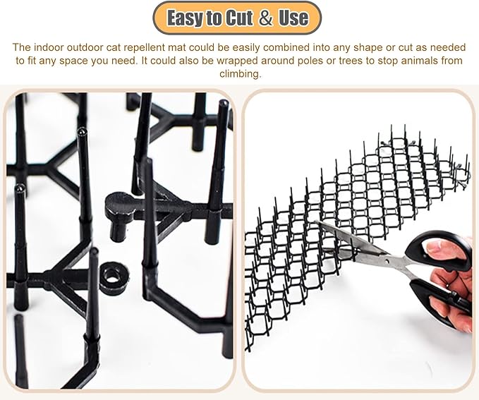 CMYUN Cat Scat Mat with Spikes/Cat Repellent Mats for Sofa Furniture Chair, Connectable Cuttable Pet Deterrent Spike Mat, Indoor Cat Pee Deterrent(12 pcs)