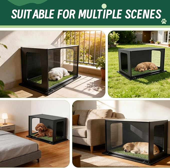 High Walls Indoor Dog Potty, 31.5" x 22" Porch Potty for Dogs with Wooden Walls & Steel Frame, Multi-Layer Easy-Clean Base - Dog Litter Box for Small Medium Dogs, Includes 10 Training Pads