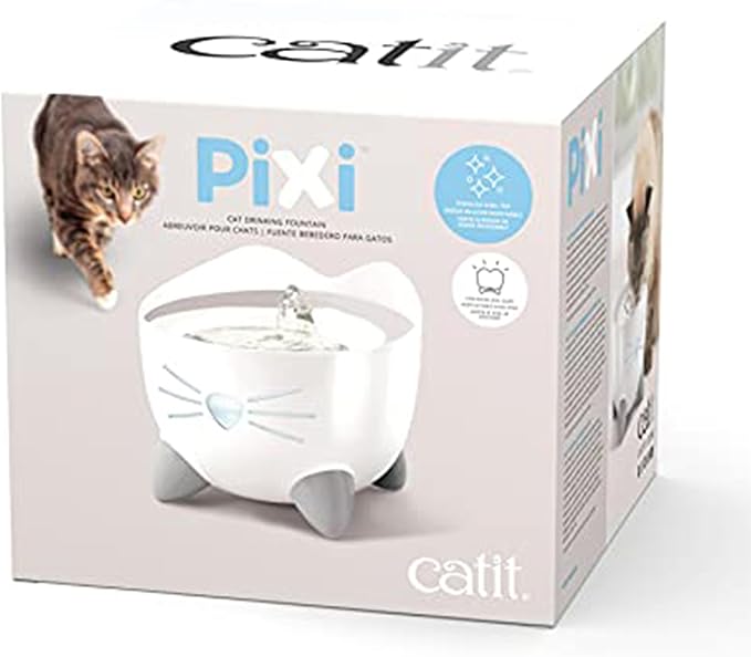 Catit PIXI Drinking Fountain – Cat Water Fountain with Triple Filter and Ergonomic Drinking Options, White