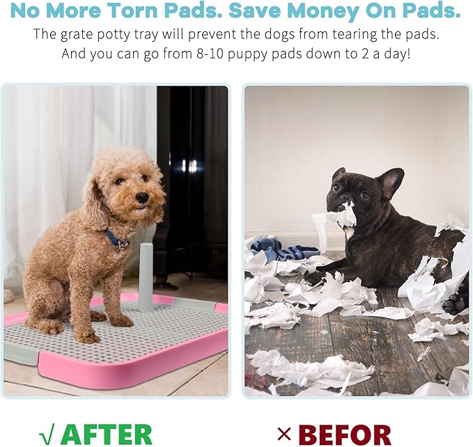 Dog Potty Tray Toilet 20"x14" Doggy Bathroom Dog Litter Box, Indoor Pee Pad Holder with 8pcs Training Pads, Puppy Pee Mesh Potty Training Tray with Secure Latch, Potty Pan for Small Medium Puppies