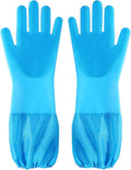 Dog Washing Gloves | Pet Grooming Gloves | Extra Long Arms (17.3") for Cats & Dogs | Massage & Hair Removal Pet Glove(Blue)