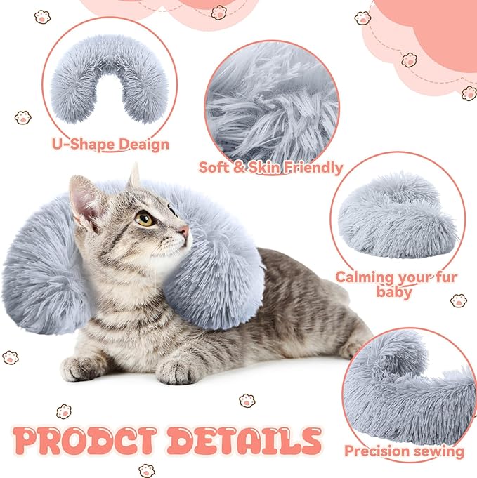 Sweetude 2 Pcs Cat Pillow for Indoor Cats and Dogs Ultra Soft Fluffy Pet Calming Toy Half Donut Cuddler U Shaped Pet Neck Pillow Joint Relief Cervical Protection