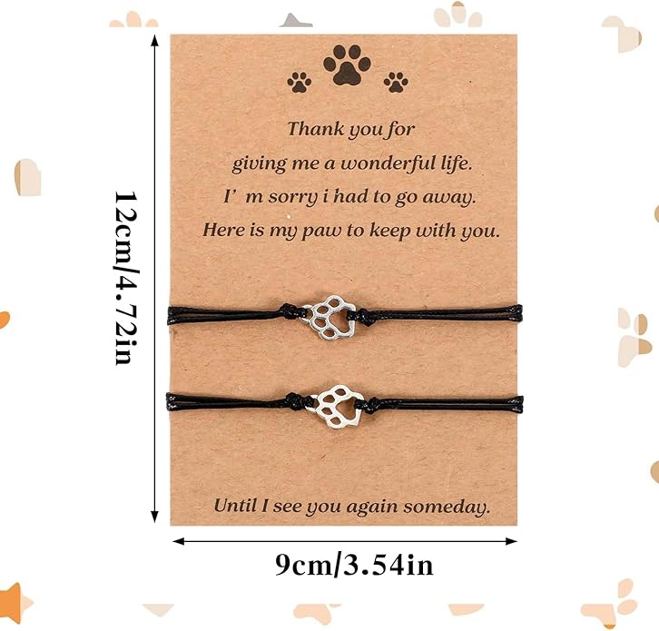 Cat Memorial 2PCs Gifts for Loss of Cat Pet Paw Bracelet for Women Men for Cat Passing Away Gifts for Cat Lovers Bereavement Gifts for Cat Lover Memory Gifts Loss of Furry Friend Sympathy Gift