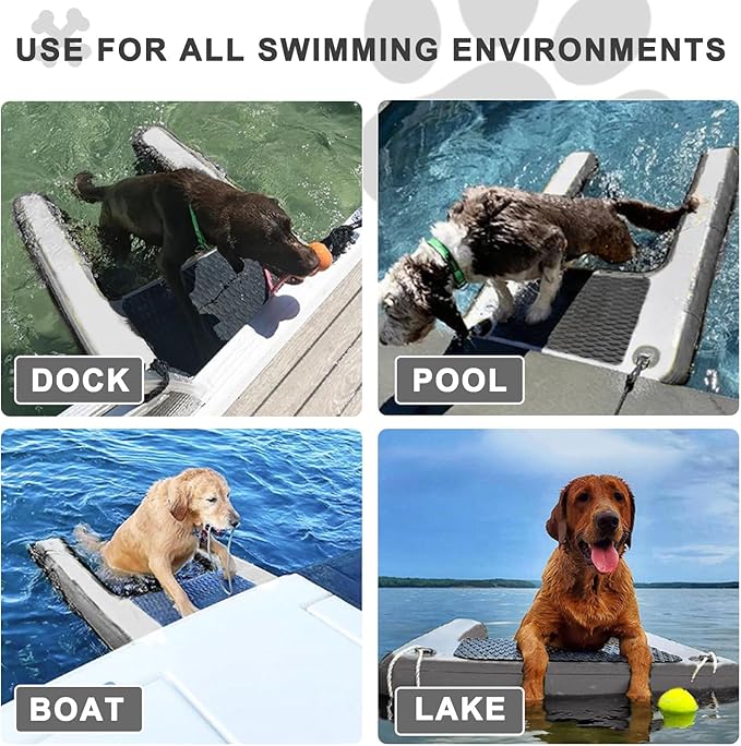Inflatable Dog Water Ramp, Non-Slip Floating Dock Ladder for Pools, Boats & Lakes, Pool Ramp for Dogs Up to 200 Pounds, Black