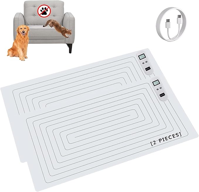 SEERWAY 2 Rechargeable Pet Shock Mats Same Size, Cat Repellent Pad, Cat Deterrent Mat, Electric Training Mat Keeps Dogs and Cats Off Sofa, Couch, Bed and Countertop, 3 Training Modes with 3 Intensity