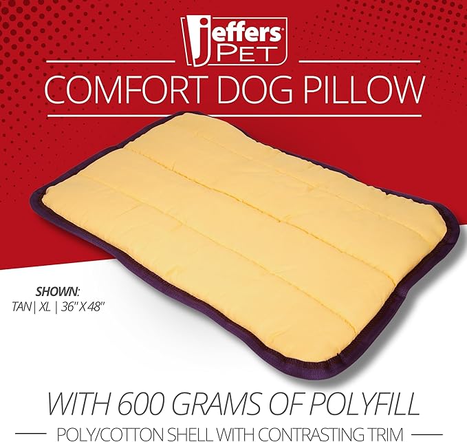 Jeffers Pet Comfort Dog Pillow, XL 36" x 48", Tan – Machine Washable Dog Bed for House, Sofa, Crate & Travel – Poly Cotton Shell, Winter Warmth, Soft, Comfy, Durable, Top Pet Bedding