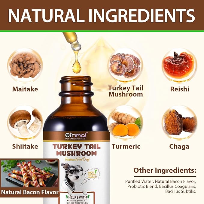 Immune Mushroom Drops for Dogs, Natural Dog Mushroom Liquid Drop with Turkey Tail Mushroom Extract Support Immune Booster, Digestive & Joint Mobility, Liquid Mushroom Supplement - 2 fl oz / 60ml