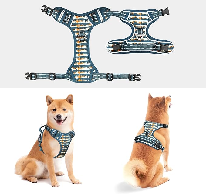 Timos Dog Harness, No-Pull Pet Harness with 2 Leash Clips, 3 Snap Buckles Adjustable Soft Padded Dog Vest, Reflective No-Choke Pet Oxford Vest with Easy Control Handle for Small Medium Large Dogs
