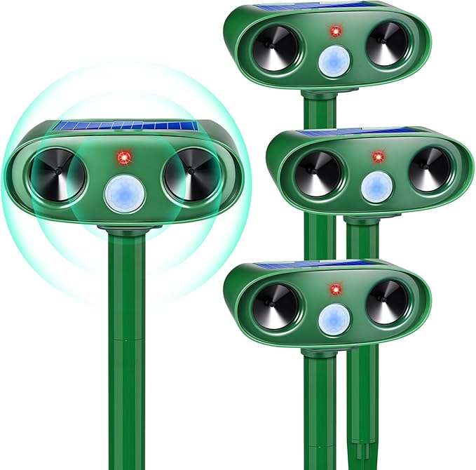2026 Ultrasonic Solar Animal Repellent Outdoor Motion Activated Cat Repellent Outdoor Waterproof for Yard & Garden, Effective Rabbit Deer Raccoon Squirrel Coyote Deterrent Device 4 Pack