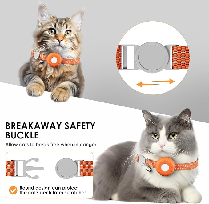 Cat GPS Tracker, Waterproof Pet Tracker for Cats, Compatible with Apple Find My App (Only iOS), Cat Tracker Collar with Safety Elastic Buckle, Works with Any Collar, No Monthly Fee,Orange