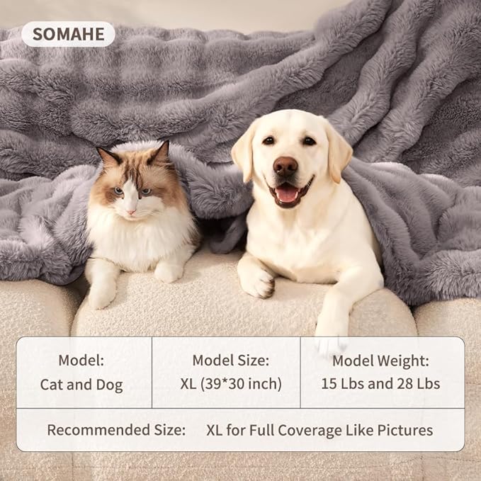 Dog Blanket Self-Warming Throw for Medium & Large Dogs, Dual-Side Sherpa Plush, Thick Crate Bed Cover & Car Seat Mat, Anti-Static Machine Washable No Shrink, 39x30 Inch Gray