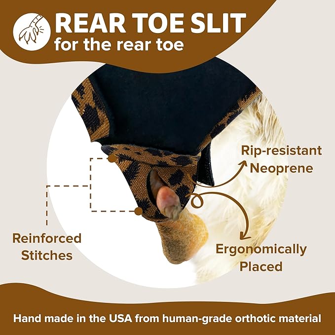 Chicken Shoes for Injured Feet – Protective Neoprene Footwear for Chicken, Open-Toe Design for Bumblefoot Relief, Made in USA - Large, 4" Max. Inside Width, Leopard